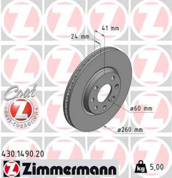 Zimmermann Brake Disc for OPEL COMBO Kasten/Kombi front