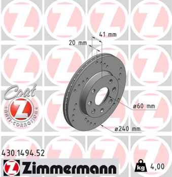 Zimmermann Sport Brake Disc for OPEL CORSA C Kasten (X01) front