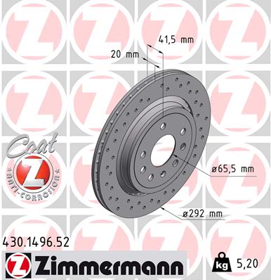 Zimmermann Sport Brake Disc for OPEL VECTRA C Caravan (Z02) rear