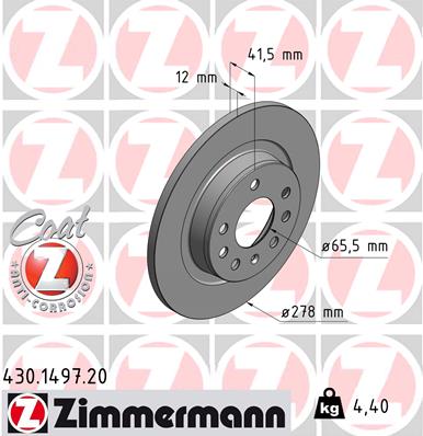 Zimmermann Brake Disc for OPEL VECTRA C Caravan (Z02) rear