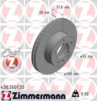 Zimmermann Bremsscheibe für OPEL MOVANO Pritsche/Fahrgestell (X70) vorne
