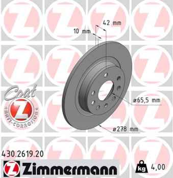 Zimmermann Brake Disc for OPEL ASTRA H TwinTop (A04) rear
