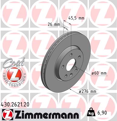 Zimmermann Brake Disc for OPEL ASTRA J (P10) front