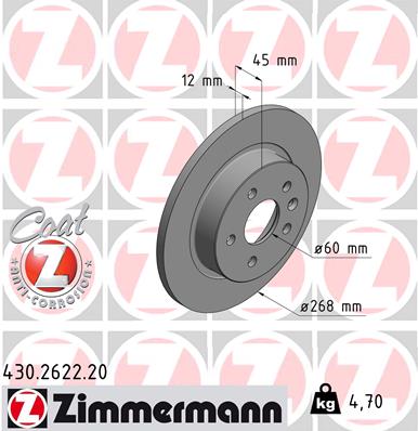 Zimmermann Brake Disc for OPEL ASTRA J (P10) rear