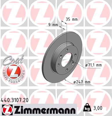 Zimmermann Brake Disc for PEUGEOT 307 (3A/C) rear