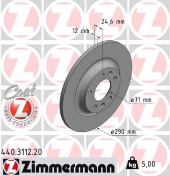 Zimmermann Brake Disc for CITROËN C5 III (RD_) rear