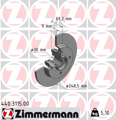 Zimmermann Brake Disc for PEUGEOT 307 (3A/C) rear