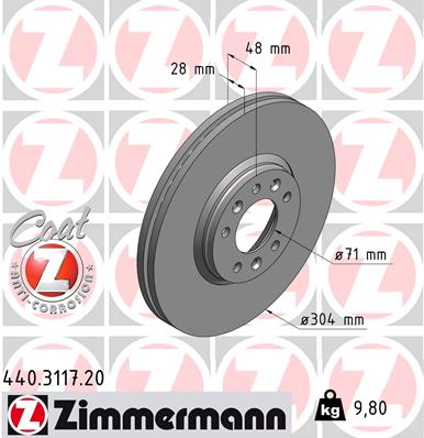 Zimmermann Brake Disc for CITROËN C5 III (RD_) front