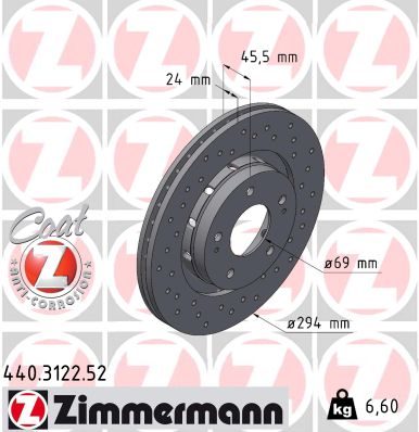 Zimmermann Sport Brake Disc for MITSUBISHI OUTLANDER II (CW_W) front