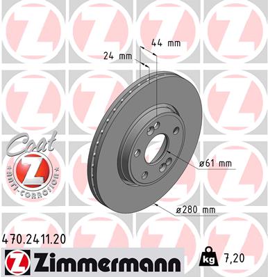 Zimmermann Brake Disc for RENAULT LAGUNA I (B56_, 556_) front