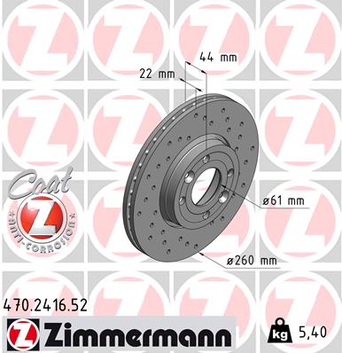 Zimmermann Sport Brake Disc for RENAULT CLIO III (BR0/1, CR0/1) front