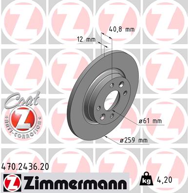 Zimmermann Brake Disc for SMART FORFOUR Schrägheck (453) front