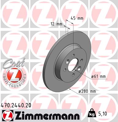 Zimmermann Brake Disc for RENAULT KANGOO (KC0/1_) rear