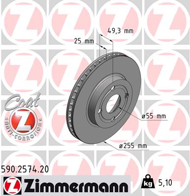 Zimmermann Brake Disc for TOYOTA COROLLA (_E12_) front