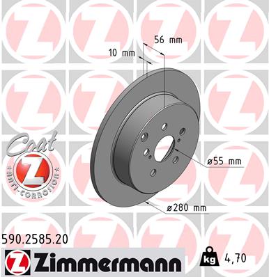 Zimmermann Brake Disc for TOYOTA AVENSIS Kombi (_T25_) rear