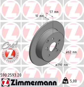 Zimmermann Brake Disc for TOYOTA COROLLA Verso (ZER_, ZZE12_, R1_) rear