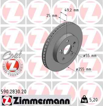 Zimmermann Brake Disc for TOYOTA PRIUS PHV (_W52_) front
