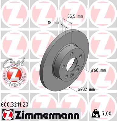 Zimmermann Brake Disc for VW TRANSPORTER T4 Bus (70B, 70C, 7DB, 7DK, 70J, 70K, 7DC, 7DJ) front