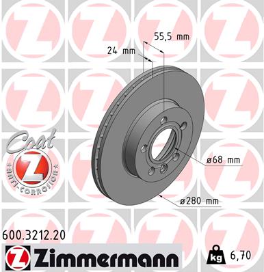 Zimmermann Brake Disc for VW TRANSPORTER T4 Pritsche/Fahrgestell (70E, 70L, 70M, 7DE, 7DL front