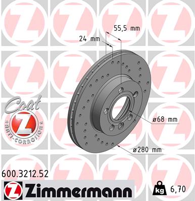 Zimmermann Sport Brake Disc for VW TRANSPORTER T4 Bus (70B, 70C, 7DB, 7DK, 70J, 70K, 7DC, 7DJ) front