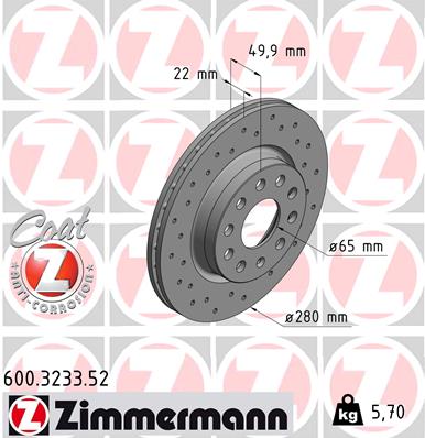 Zimmermann Sport Brake Disc for SKODA OCTAVIA II Combi (1Z5) front