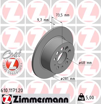 Zimmermann Brake Disc for VOLVO 940 II (944) rear