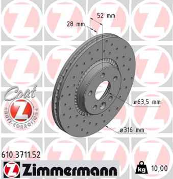 Zimmermann Sport Brake Disc for VOLVO V60 (155, 157) front