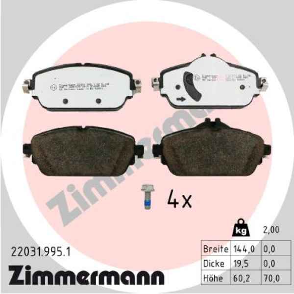 Zimmermann rd:z Bremsbeläge für MERCEDES-BENZ C-KLASSE Cabriolet (A205) vorne
