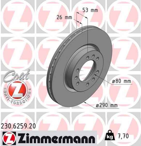 Zimmermann Brake Disc for IVECO DAILY III Kasten/Kombi front