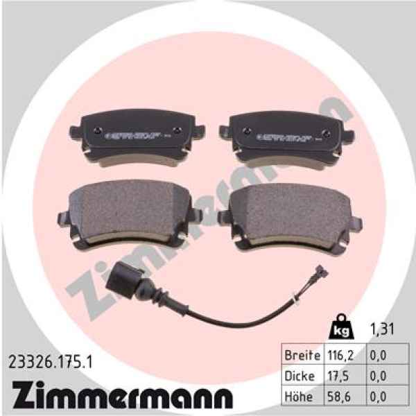 Zimmermann Bremsbeläge für VW MULTIVAN T5 (7HM, 7HN, 7HF, 7EF, 7EM, 7EN) hinten