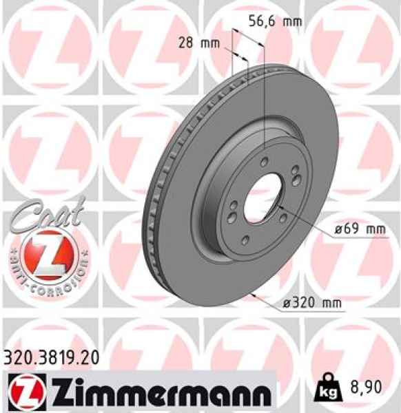 Zimmermann Brake Disc for KIA STINGER Hatchback Van (CK) front