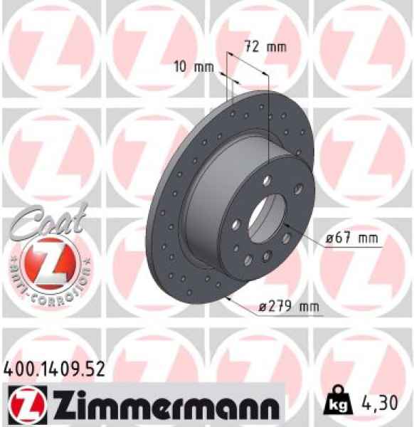 Zimmermann Sportbremsscheibe Sport Z für MERCEDES-BENZ SL Coupe (C107) hinten