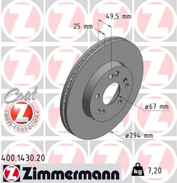 Zimmermann Brake Disc for MERCEDES-BENZ STUFENHECK (W124) front