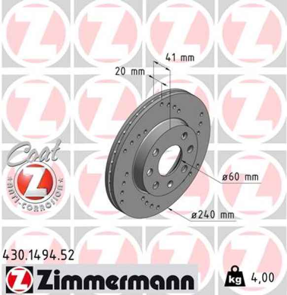 Zimmermann Sportbremsscheibe Sport Z für OPEL CORSA C Kasten (X01) vorne