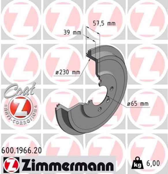 Zimmermann Brake Drum for SEAT INCA (6K9) rear