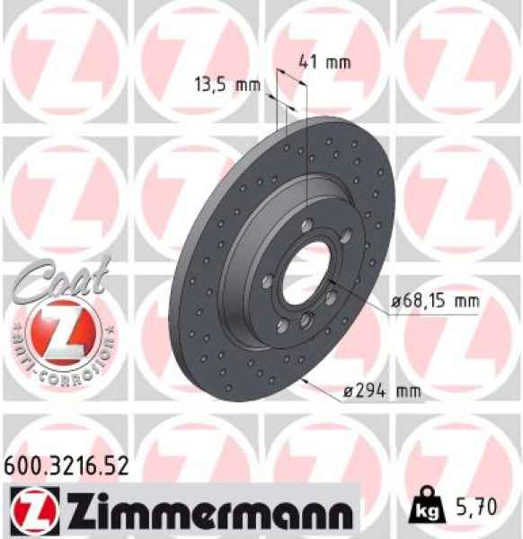 Zimmermann Sportbremsscheibe Sport Z für VW TRANSPORTER T4 Bus (70B, 70C, 7DB, 7DK, 70J, 70K, 7DC, 7DJ) hinten