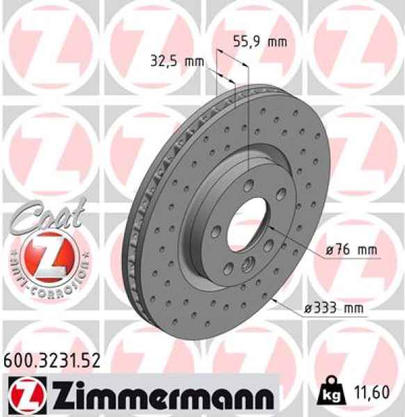 Zimmermann Sport Brake Disc for VW MULTIVAN T5 (7HM, 7HN, 7HF, 7EF, 7EM, 7EN) front
